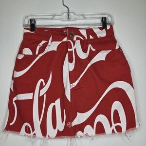 NWOT Coca-Cola Size 4 Vintage Red & White Logo Denim Mini Skirt Distressed